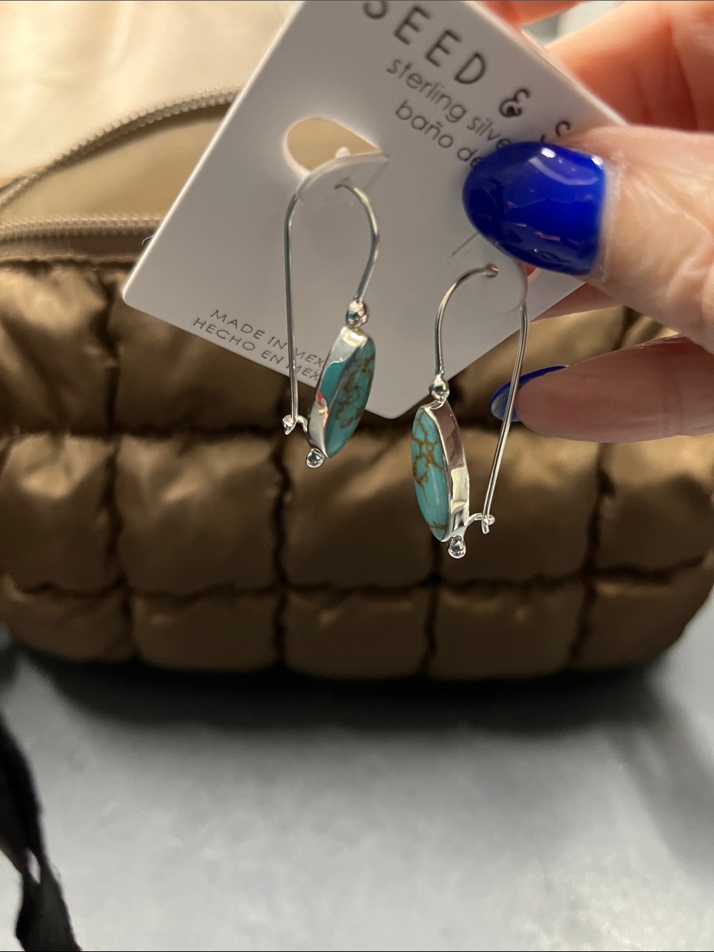 New Seed & Sage Sterling Silver Plated Turquoise Drop Earrings - Picture 5 of 6